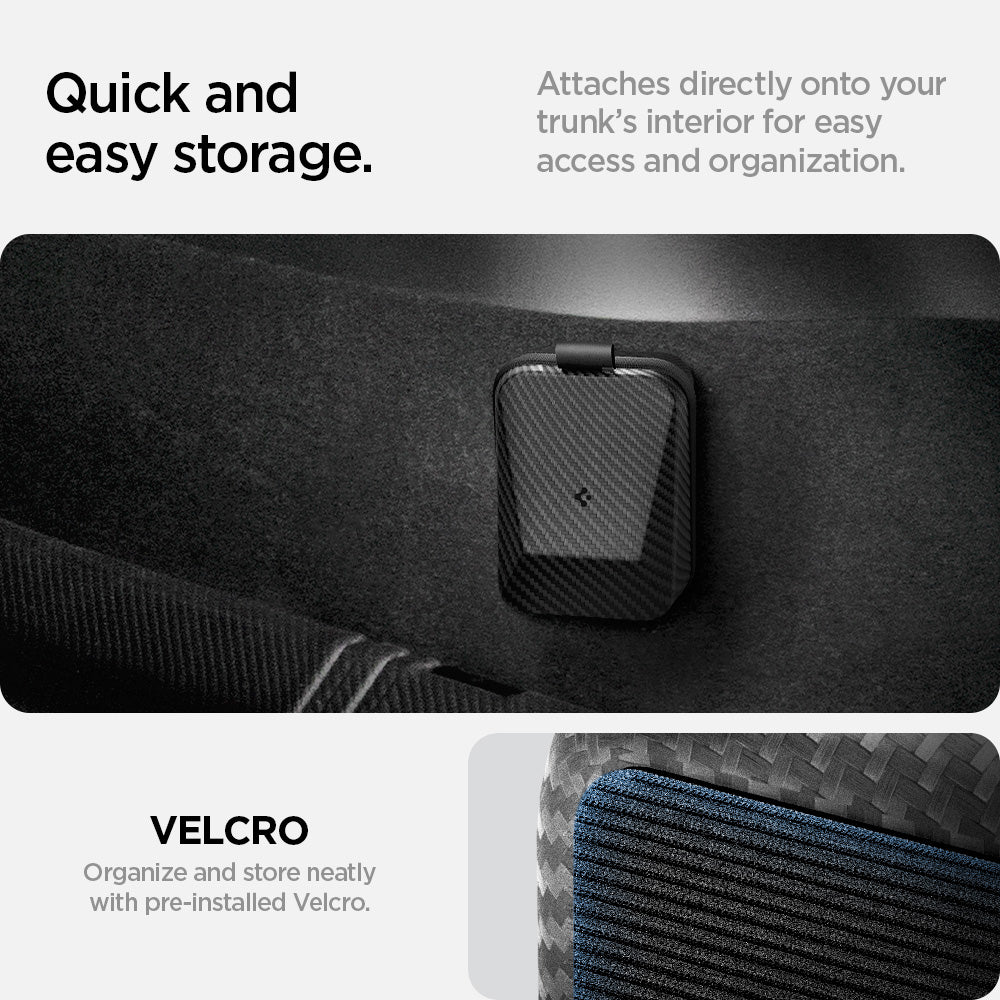 ACS09016 - Tesla SAE J1772 Charging Adapter Case TO254 in Black showing the quick and easy storage, attaches directly onto your trunk's interior for easy access and organization, organize and store neatly with pre-installed Velcro