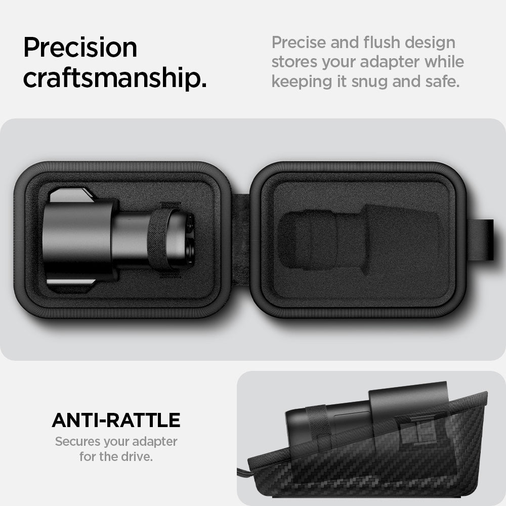 ACS09016 - Tesla SAE J1772 Charging Adapter Case TO254 in Black showing the precise craftsmanship, precise and flush design stores your adapter while keeping it snug and safe, anti-rattle secures your adapter for the drive