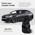 ACP09180 - Tesla Charging Adapter Door Dock TO255 in Black showing the compatibility. Compatible with OEM Tesla SAE J1772 adapter and all Tesla Model X. SAE J1772 unique designed for Tesla SAE J1772 adapter