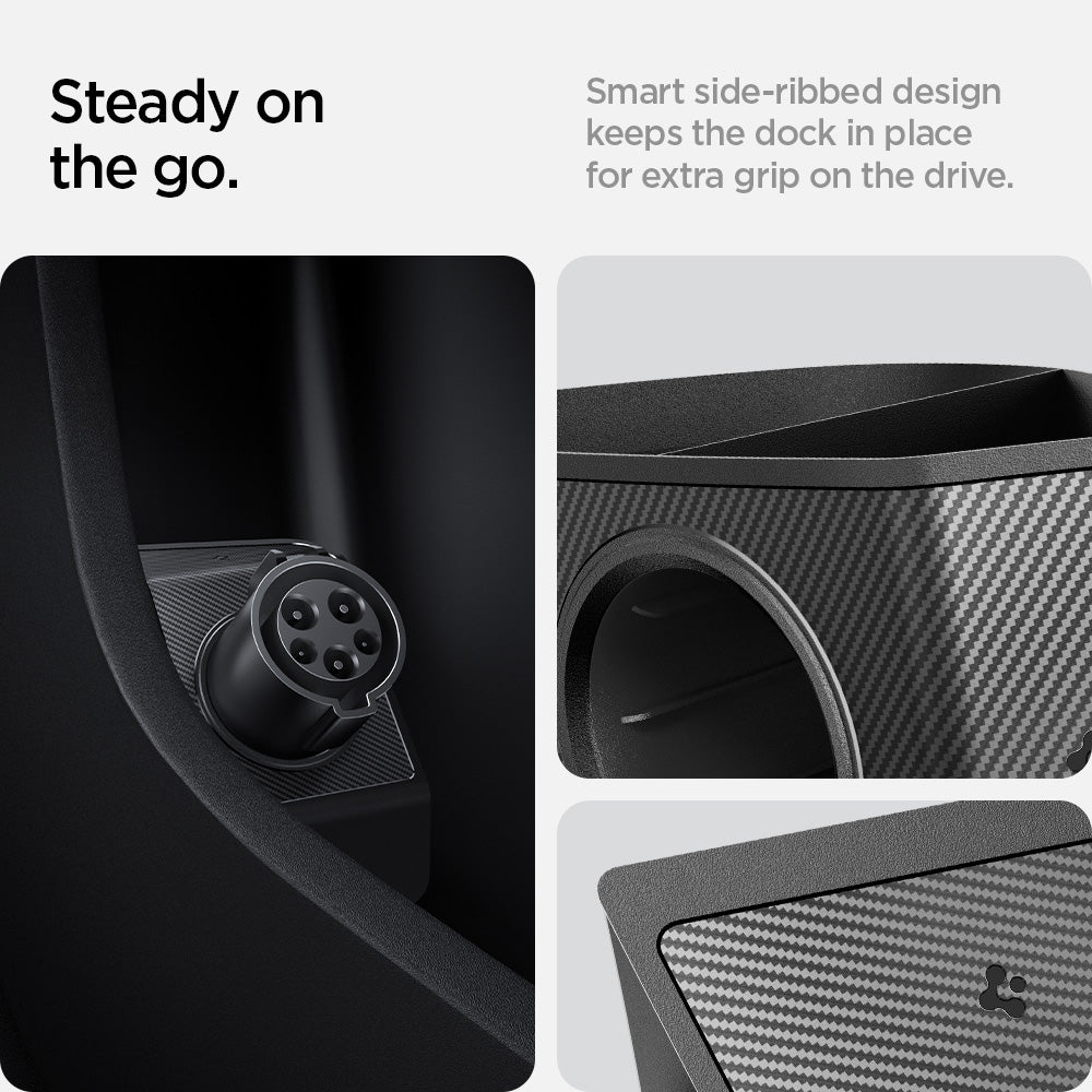 ACP09180 - Tesla Charging Adapter Door Dock TO255 in Black showing the smart side-ribbed design that keeps the dock in place for extra grip on the drive