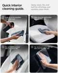 ACP08850 - Car Cleaning Kit | TO280 showing the quick interior cleaning guide. Spray, wipe, dry, and buff for effortless and spotless clean finish