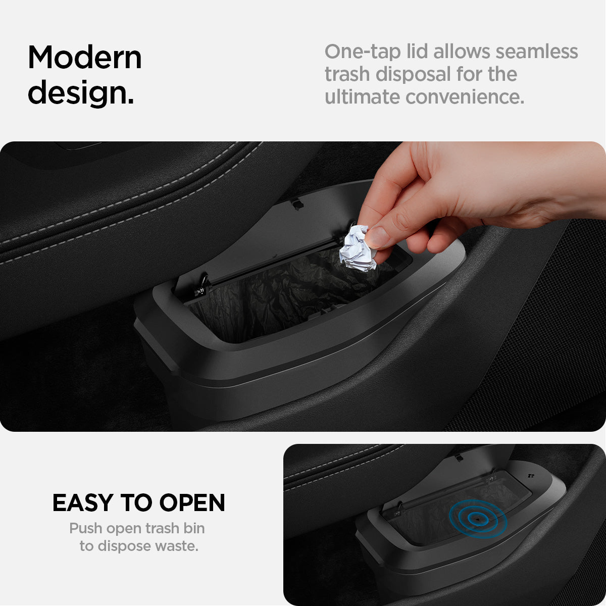 ACP09184 - Tesla Series Car Trash Bin TO282 H modern design. one tap lid allows seamless trash disposal for the ultimate convenience. easy to open. push open trash bin to dispose waste.