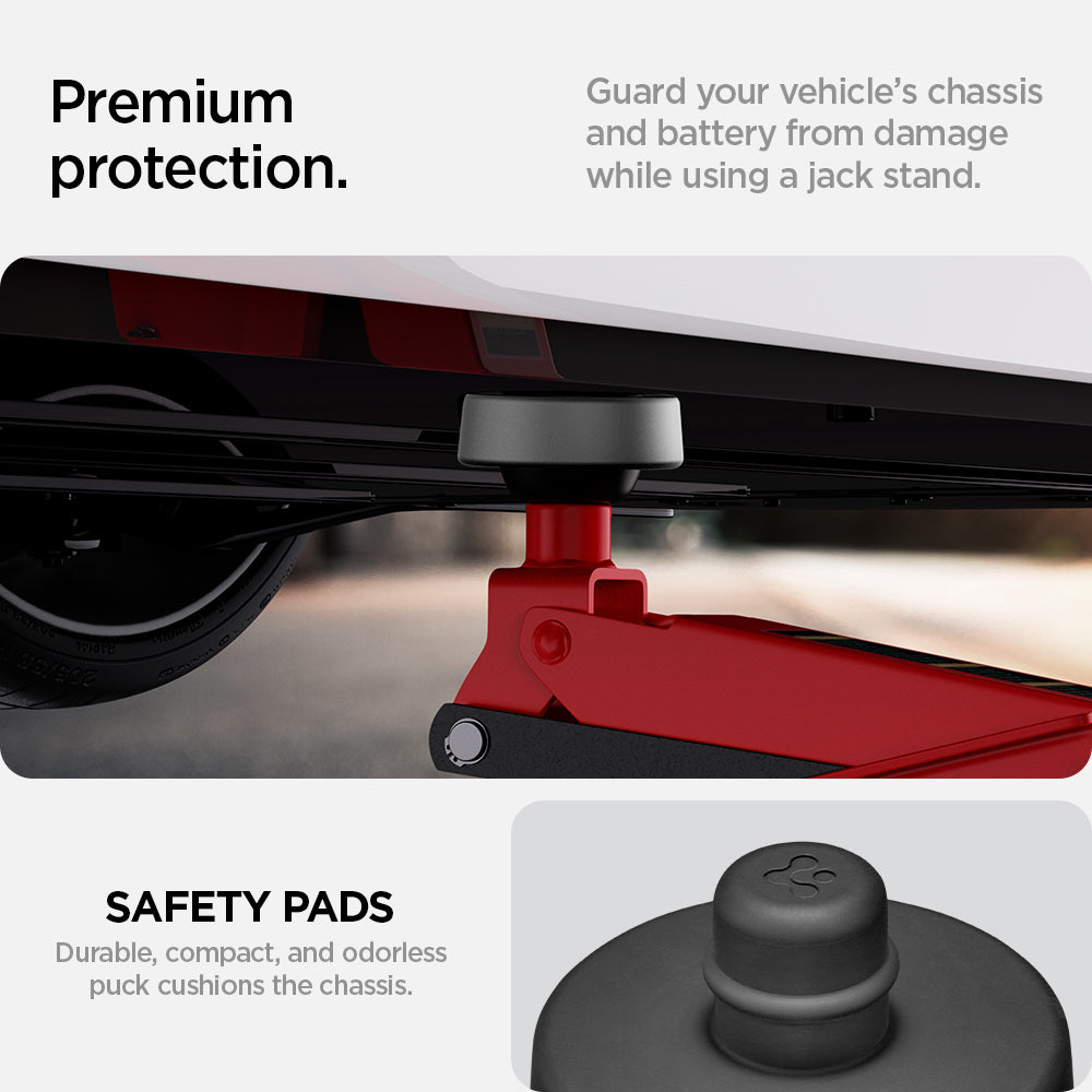 ACP07174 - Tesla Lifting Jack Pads TO310 in Black showing the Premium protection. Guard your vehicle's chassis and battery from damage while using a jack stand. Safety Pads, durable, compact, and odorless puck cushions the chassis