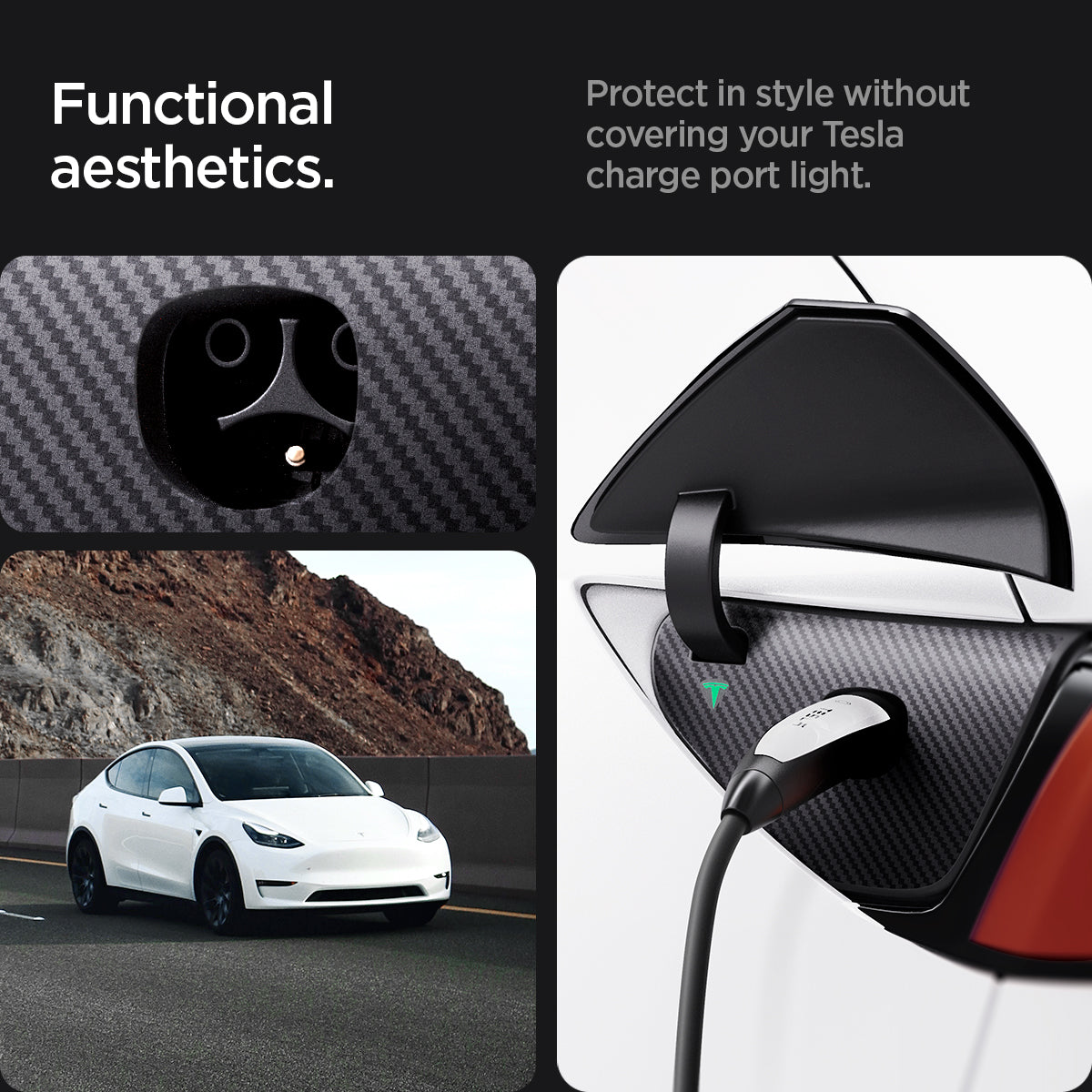 AFL07153 - Tesla Model Y & 3 Charging Port Protective Film in Transparency showing the functional aesthetics, protect in style without covering your Tesla charge port light