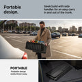 ACP08855 - Trunk Organizer TSO100 in Black showing the portable design, sleek build with side handles for an easy carry in and out of the trunk, portable, foldable design easily stows away