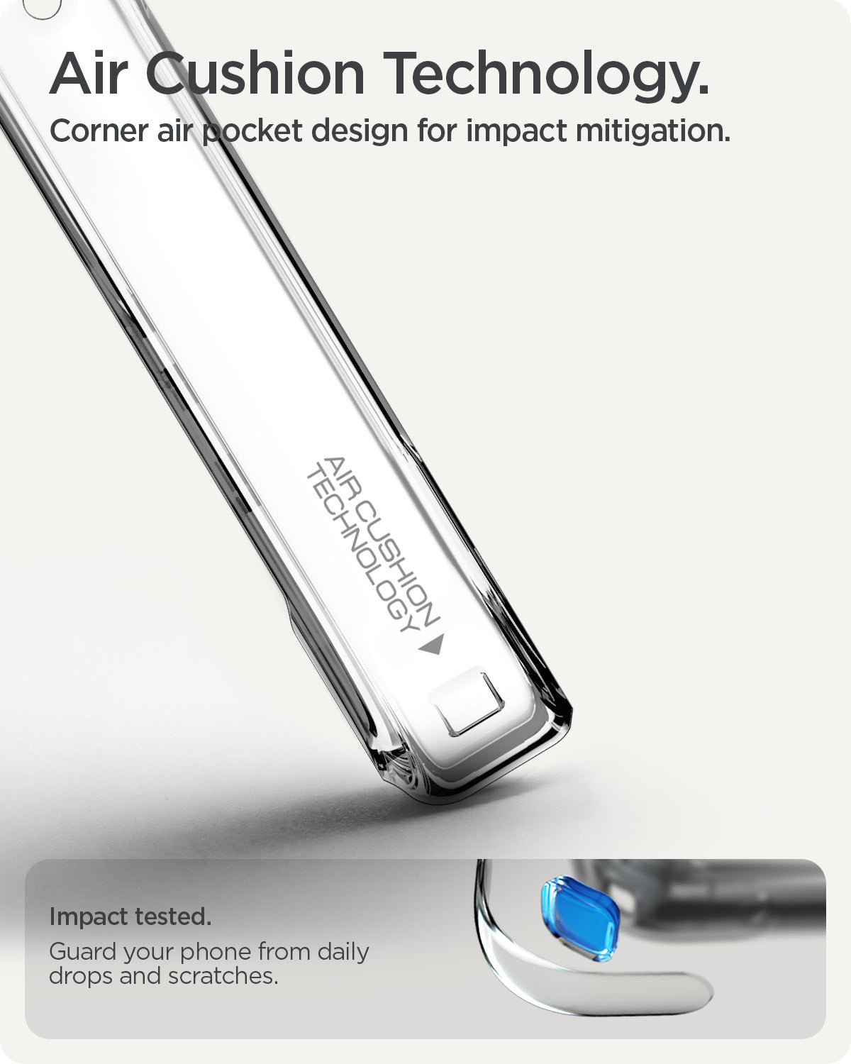 ACS11279 - Pixel 10a Ultra Hybrid in Crystal Clear showing air cushion technology. corner air pocket design for impact mitigation