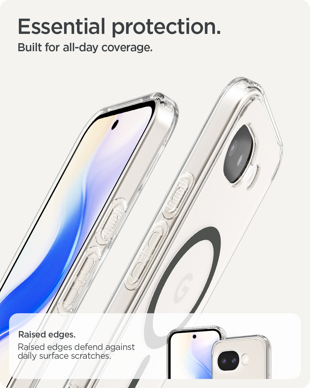 ACS11277 - Pixel 10a Ultra Hybrid Metal Ring (Mag Fit) in Clear Graphite showing essential protection. built for all day coverage