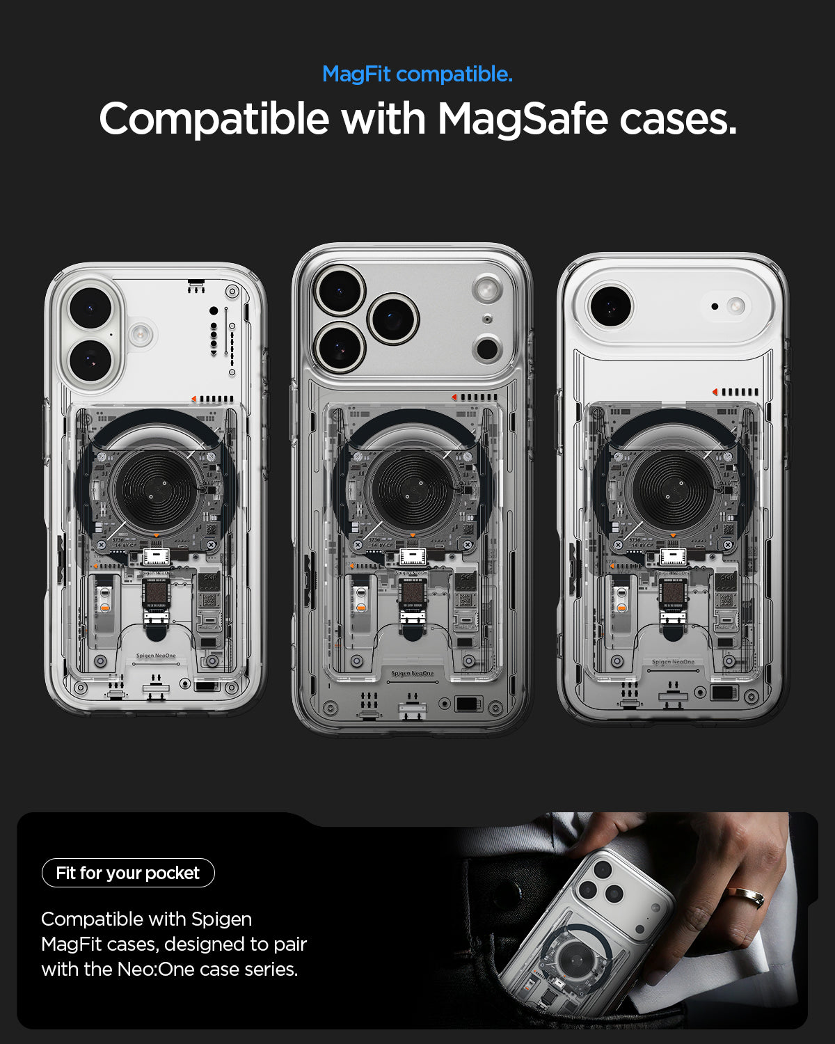 AFA11403 - MagSafe Card Holder Ultra Hybrid Neo One (Mag Fit) showing NeoOne MagFit wallet card holder compatible with Spigen MagFit case series