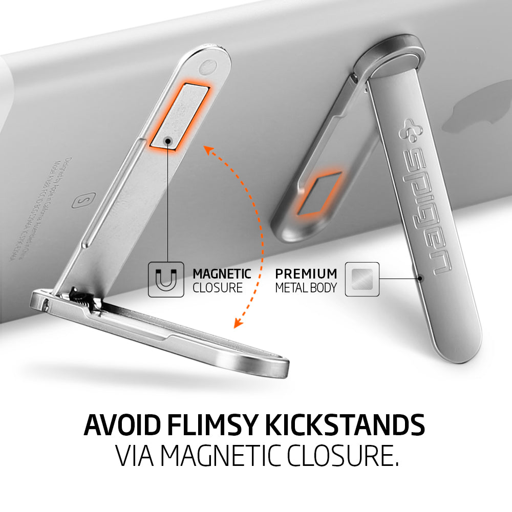 000EM21073 - U100 Universal Kickstand (Metal) in rose gold showing the magnetic closure and premium metal body. Avoid flimsy kickstands via magnetic closure