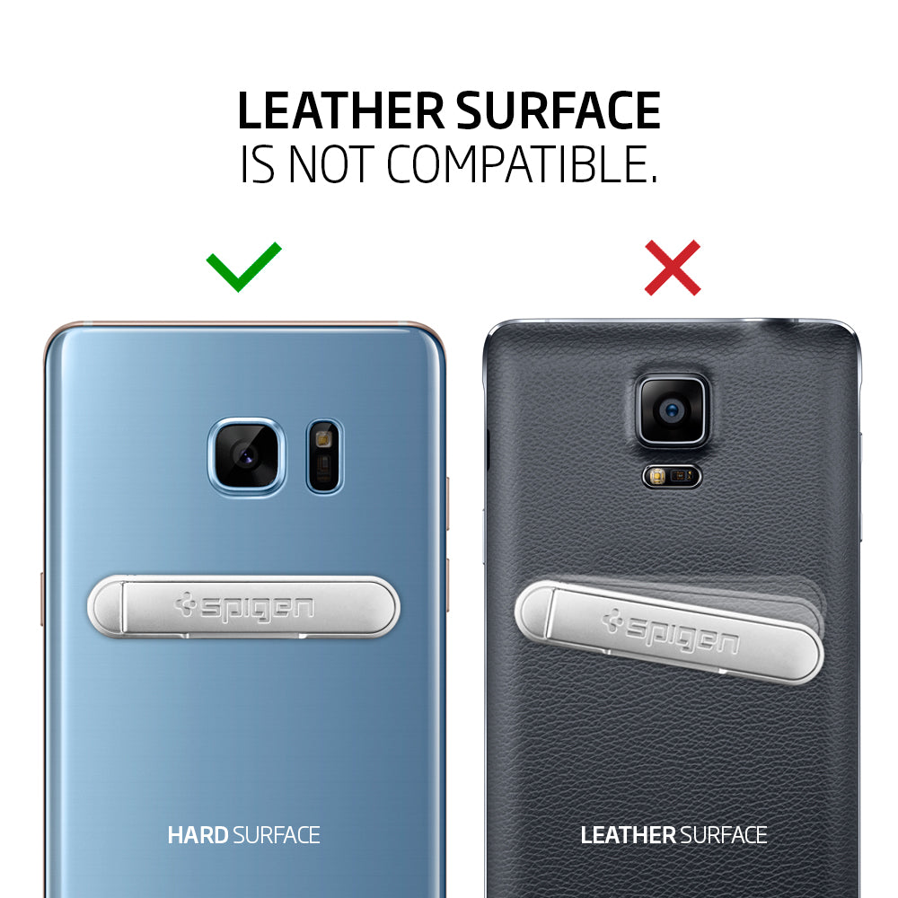 000EM20860 - U100 Universal Kickstand (Metal) in gunmetal showing the compatibility. Leather surface is not compatible