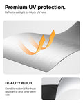 ACP11460 - Universal CryoShade UO260 M showing reflective material surface with heat-deflecting arrows and close-up of durable layered edge construction