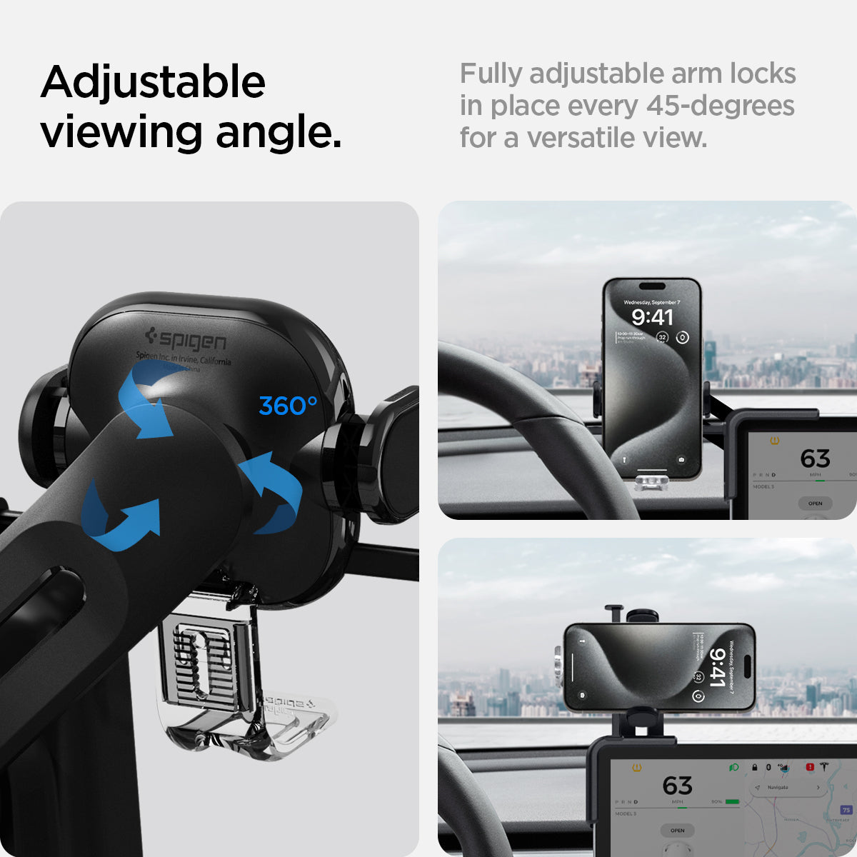 ACP07871 - Tesla Tap Lock Universal Mount ITLST90 in Black fully adjustable arm locks in place every 45-drgrees for a versatile view. Adjustable viewing angle.