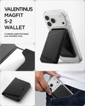 AFA11978 - MagSafe Card Holder Valentinus S-2 (Mag Fit) in Black showing the foldable magnetic wallet attached to a phone with views of its compact design and portable form.