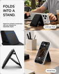 AFA11978 - MagSafe Card Holder Valentinus S-2 (Mag Fit) in Black showing the wallet folded into adjustable portrait and landscape phone stand configurations.