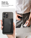 AFA09442 - MagSafe Card Holder Valentinus Pro | 3 Cards in Black showing snapping on as a MagSafe wallet or use on its own
