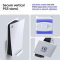 AMP06396 - Playstation 5 Console Mount | VG200 in white showing the secure vertical PS5 stand. Securely screws into the PS5's base and is lined with silicone to absorb vibration