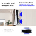 AGP08541 - PlayStation 5 Slim Console Mount VG210 in White showing the improved heat management. Extra space from the wall for improved airflow and better gaming performance, unique spacing for optimal cooling and air ventilation