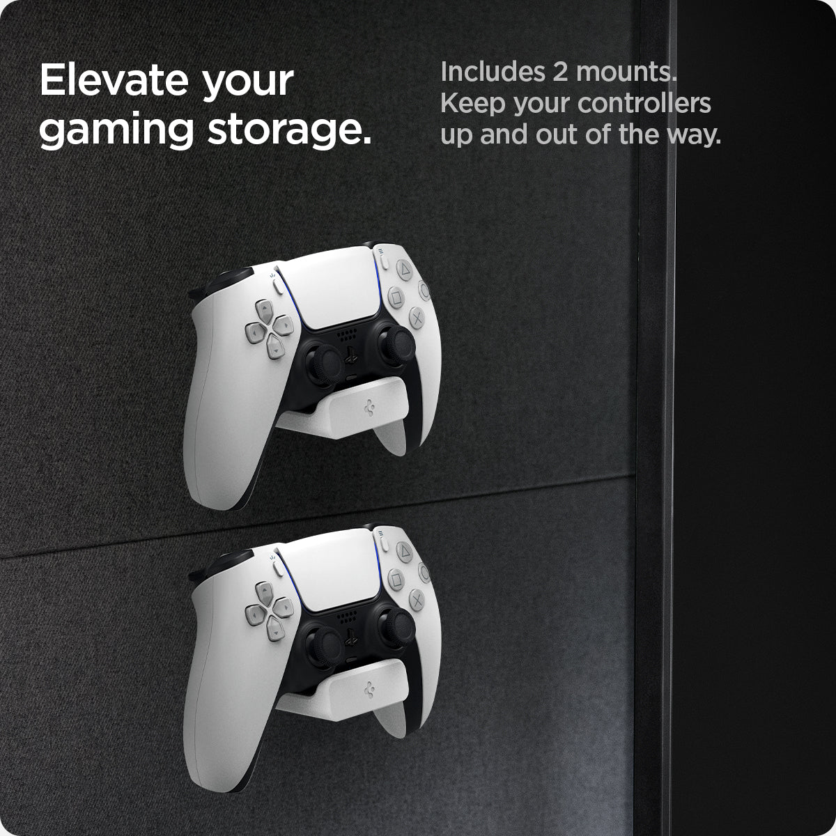 AMP06397 - PlayStation 5 Controller Mount | VG300 in White showing the elevate your gaming storage. Includes 2 mounts. Keep your controllers up and out of the way