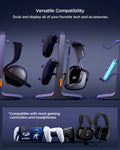 AMP074122 - PlayStation 5 | Controllers & Headphone Stand VG400 in Black showing the versatile compatibility. Compatible with most gaming controllers and headphones