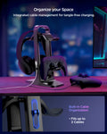 AMP074122 - PlayStation 5 | Controllers & Headphone Stand VG400 in Black showing the integrated cable management for tangle-free charging. Built-In Cable Organizer, Fits up to 2 Cables