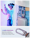 AGP08663 - Apple Vision Pro Klasden Battery Pack Holder in Silver Gray showing the versatile attachment. Attached carabiner allows even more ways to keep your battery close