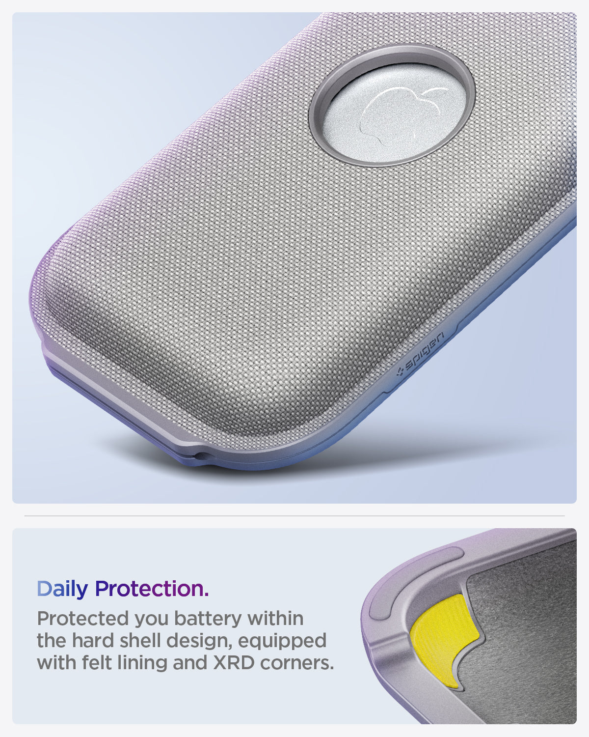 AGP08663 - Apple Vision Pro Klasden Battery Pack Holder in Silver Gray showing the daily protection. Protected your battery within the hard shell design, equipped with felt lining and XRD corners
