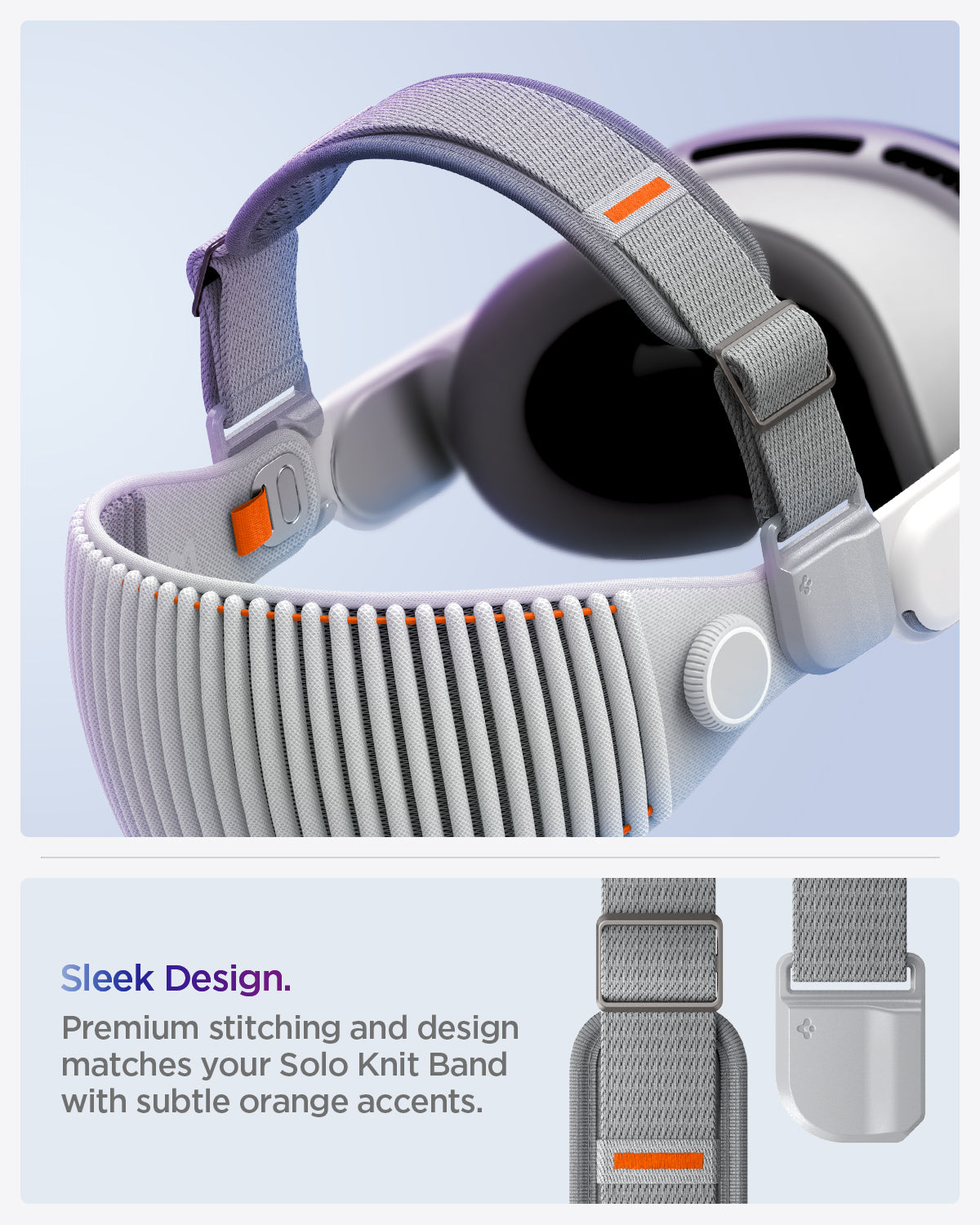 AFA07255 - Apple Vision Pro Head Strap in Charcoal Gray showing the Sleek Design. Premium stitching and design matches your Solo Knit Ban with subtle orange accents