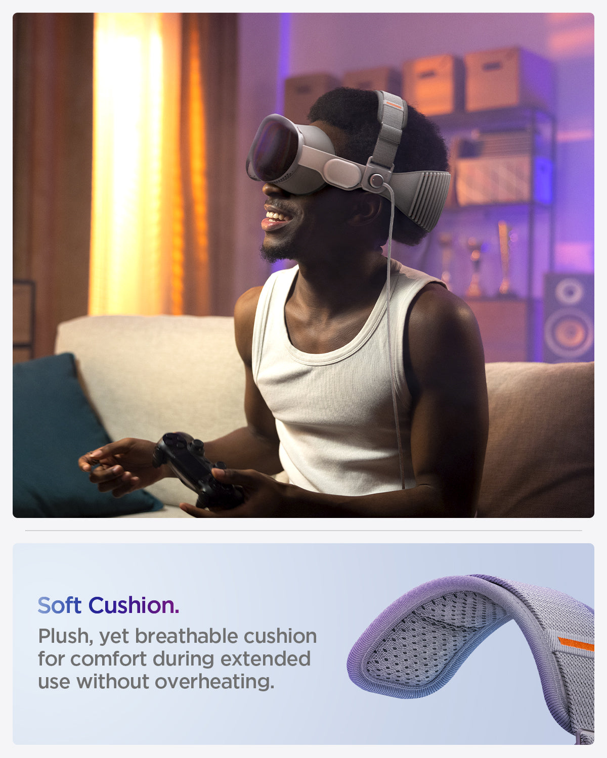 AFA07255 - Apple Vision Pro Head Strap in Charcoal Gray showing the Soft Cushion. Plush, yet breathable cushion for comfort during extended use without overheating