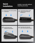 ACS10426 - Volkswagen Key Fob Cover | VK100 in Matte Black showing the quick installation. 1. Remove the rear cover by pushing it downward 2. Insert the key remote control starting from the long axis, and push it in 3. Insert the back cover, starting from the bottom 4. Press firmly onto each side until it clicks securely into place. 