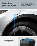 ACP09331 - Tesla Series Valve Stem Cover VS100 showing never lose your cap again. Magnetic cap to place on the frame, lug nut or any metal surfaces. light magnet. scratch free yet secured when attached