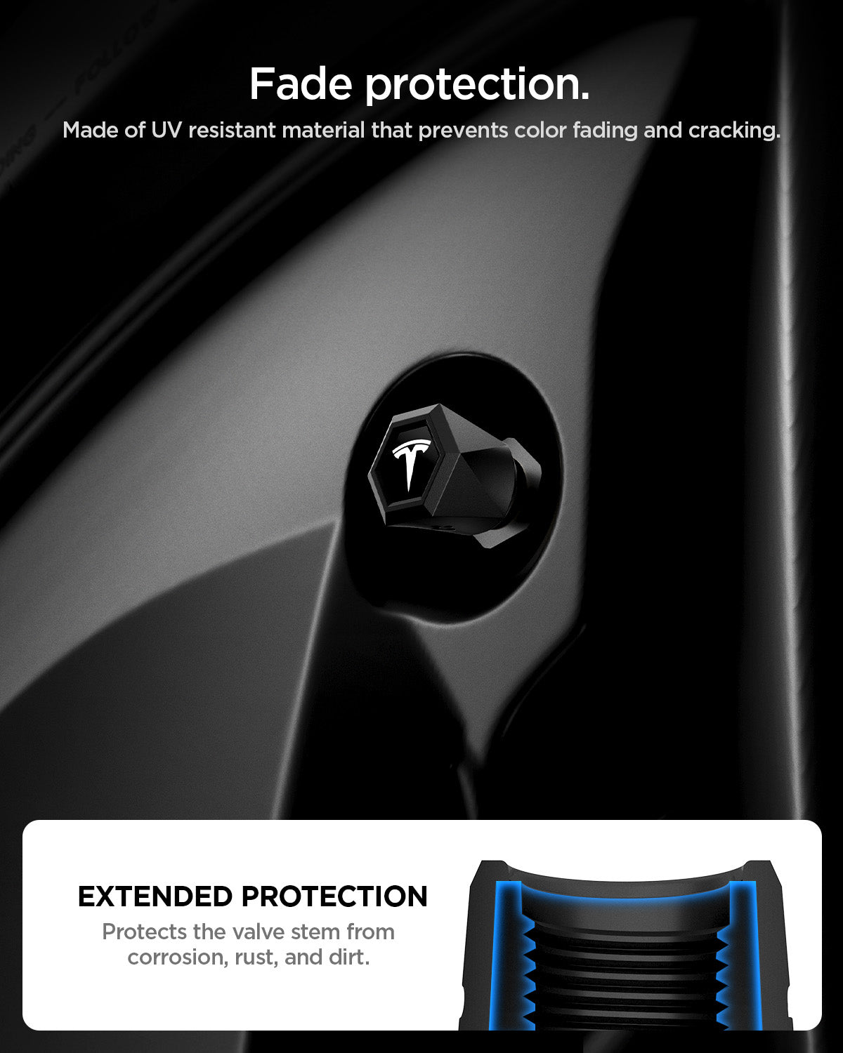 ACP11370 - Universal Tire Valve Stem Cap | VS100TS/R in silver showing fade protection.