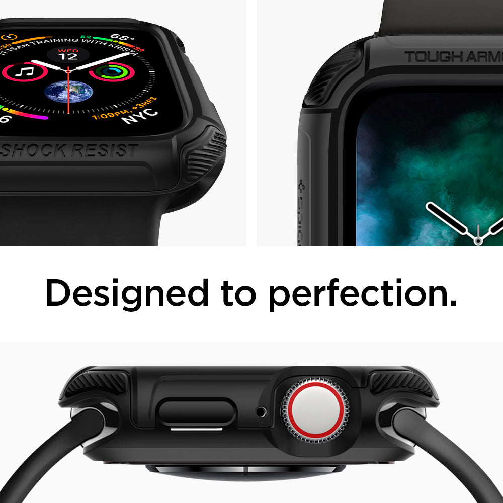 062CS24477 - Apple Watch Series (44mm) Case Tough Armor in black showing side and designed to perfection.