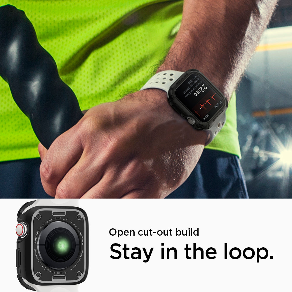 062CS24477 - Apple Watch Series (44mm) Case Tough Armor in black showing back, open cut out build stay in the loop.