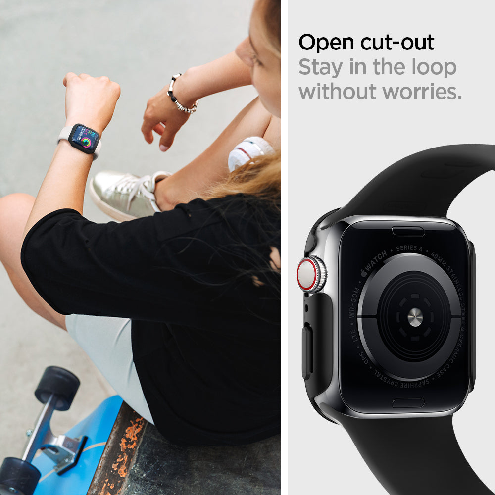061CS24484 - Apple Watch Series (Apple Watch (40mm)) Case Thin Fit in black open cutout stay in the loop without worries.
