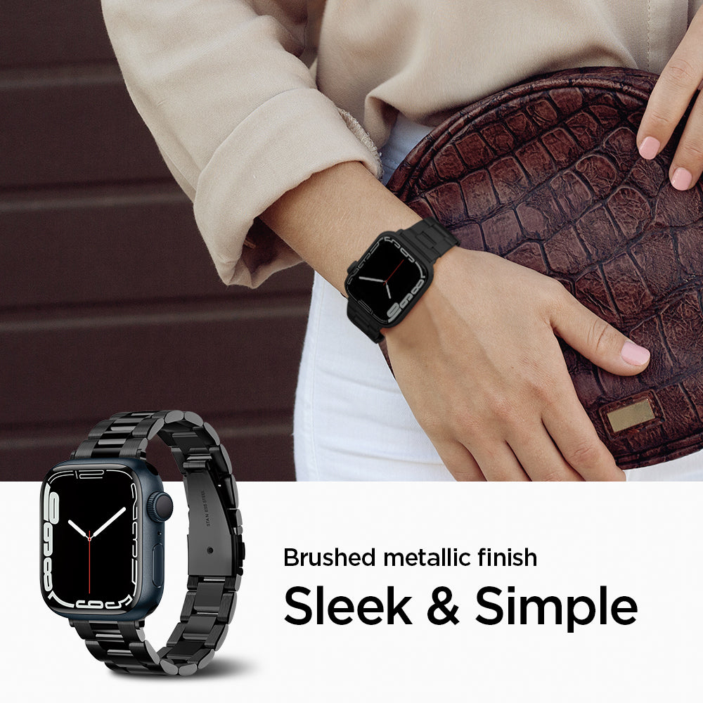 AMP04803 - Apple Watch Series 11/10 42mm, 9/8/7 41mm, SE3/SE2/SE/6/5/4 40mm, 3/2/1 38mm Modern Fit Black showing matte metallic finish. sleek and simple