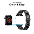 AMP04803 - Apple Watch Series 11/10 42mm, 9/8/7 41mm, SE3/SE2/SE/6/5/4 40mm, 3/2/1 38mm Modern Fit Black showing what's in the box. Removal tool. extra band, extra spring bar, extra pins, extra removal pin