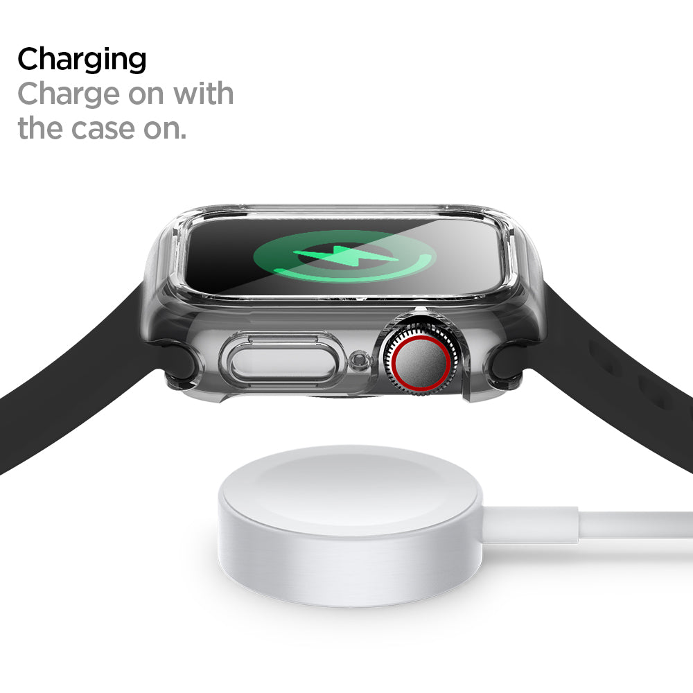 ACS00428 - Apple Watch Series (44mm) Case Ultra Hybrid in crystal clear charge on with the case on.