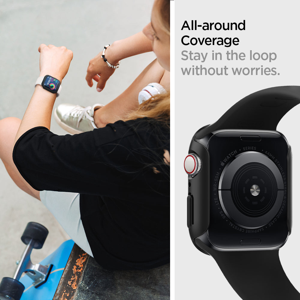 062CS24474 - Apple Watch Series (44mm) Case Thin Fit in black open cutout stay in the loop without worries.