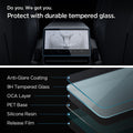 AGL07586 - Model 3 (2024-2025) Highland Screen Protector Glas.tR SLIM | Anti-Glare (Rear) in Clear showing the protection with durable tempered glass with anti-glare coating, 9H tempered glass, OCA layer, PET base, silicone resin and release film
