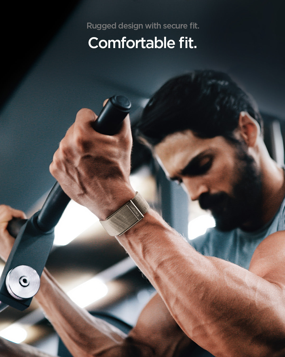 AMP10188 - WHOOP 5.0 woven band worn during strength training highlighting rugged design secure fit and comfortable feel for intense workouts