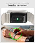 AMP10188 - WHOOP 5.0 fabric band showing seamless sensor connection and on-wrist charging compatibility for uninterrupted tracking