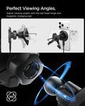 ACP10513 - Spigen Essential Qi2 Wireless Car Charger showing adjustable viewing angles with ball joint and magnetic charging pad