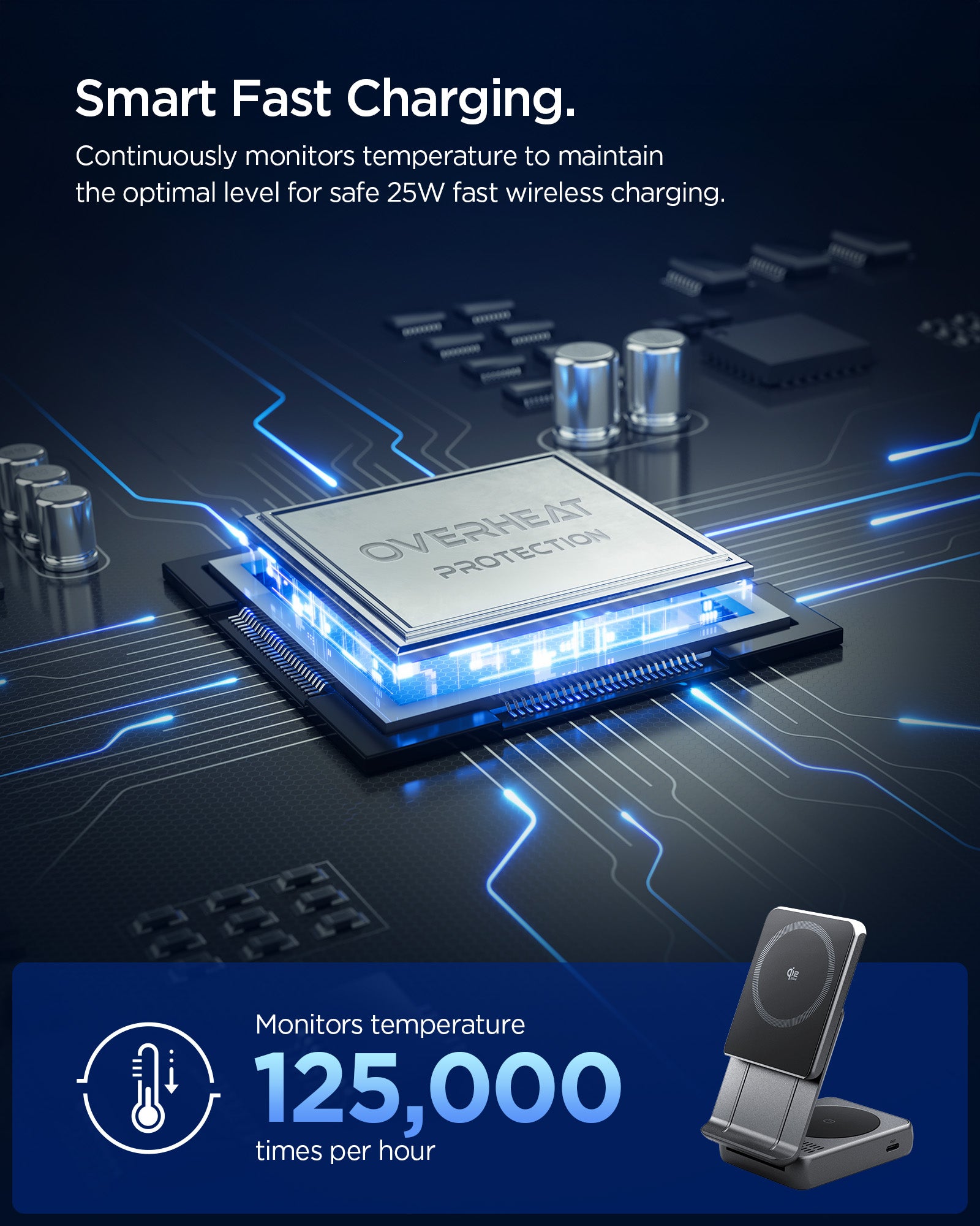 ACH10399 - 2-in-1 Magnetic Wireless Charger | EF302MOQ (Mag Fit) in Black showing smart fast charging