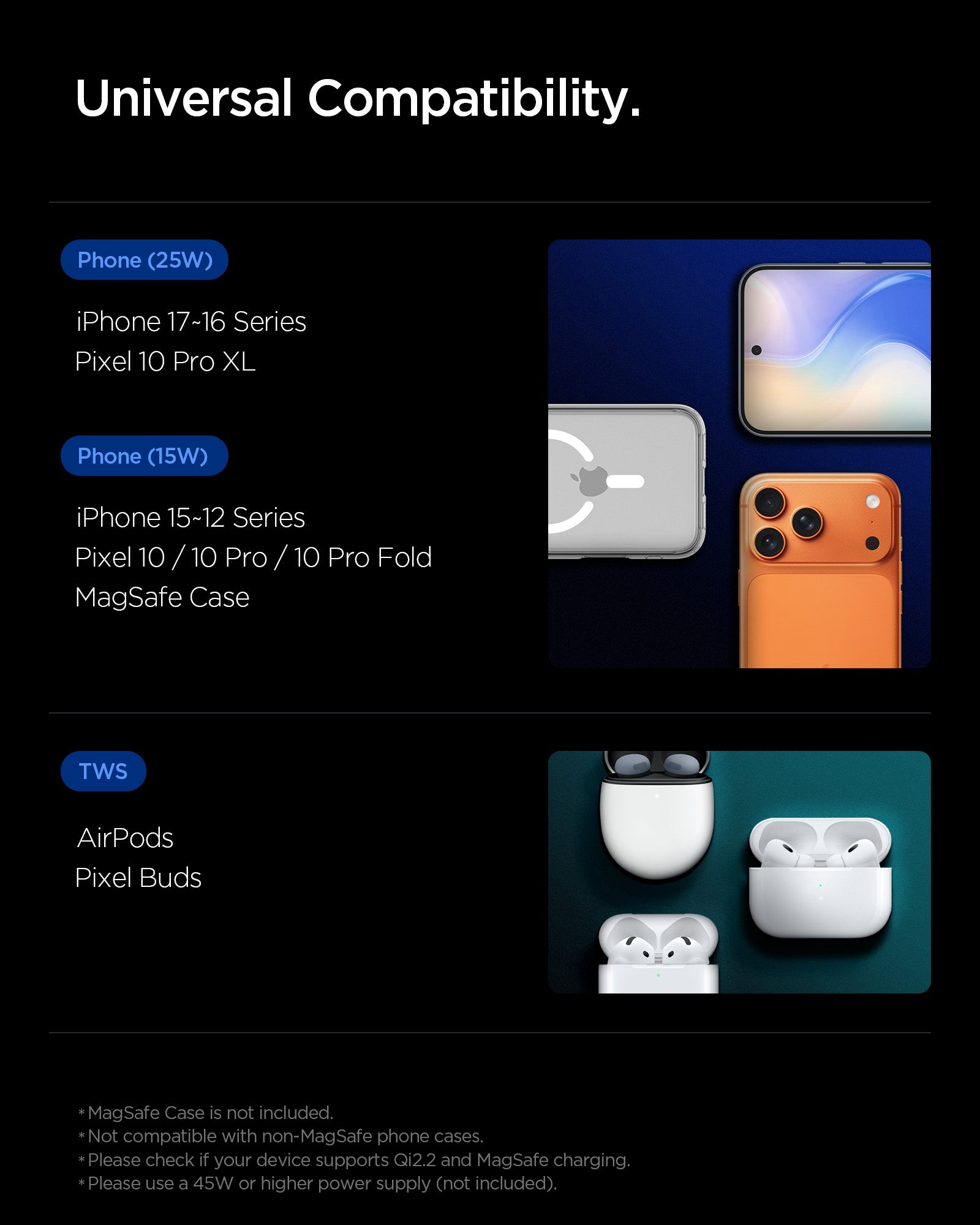 ACH10399 - 2-in-1 Magnetic Wireless Charger | EF302MOQ (Mag Fit) in Black showing universal compatibility 