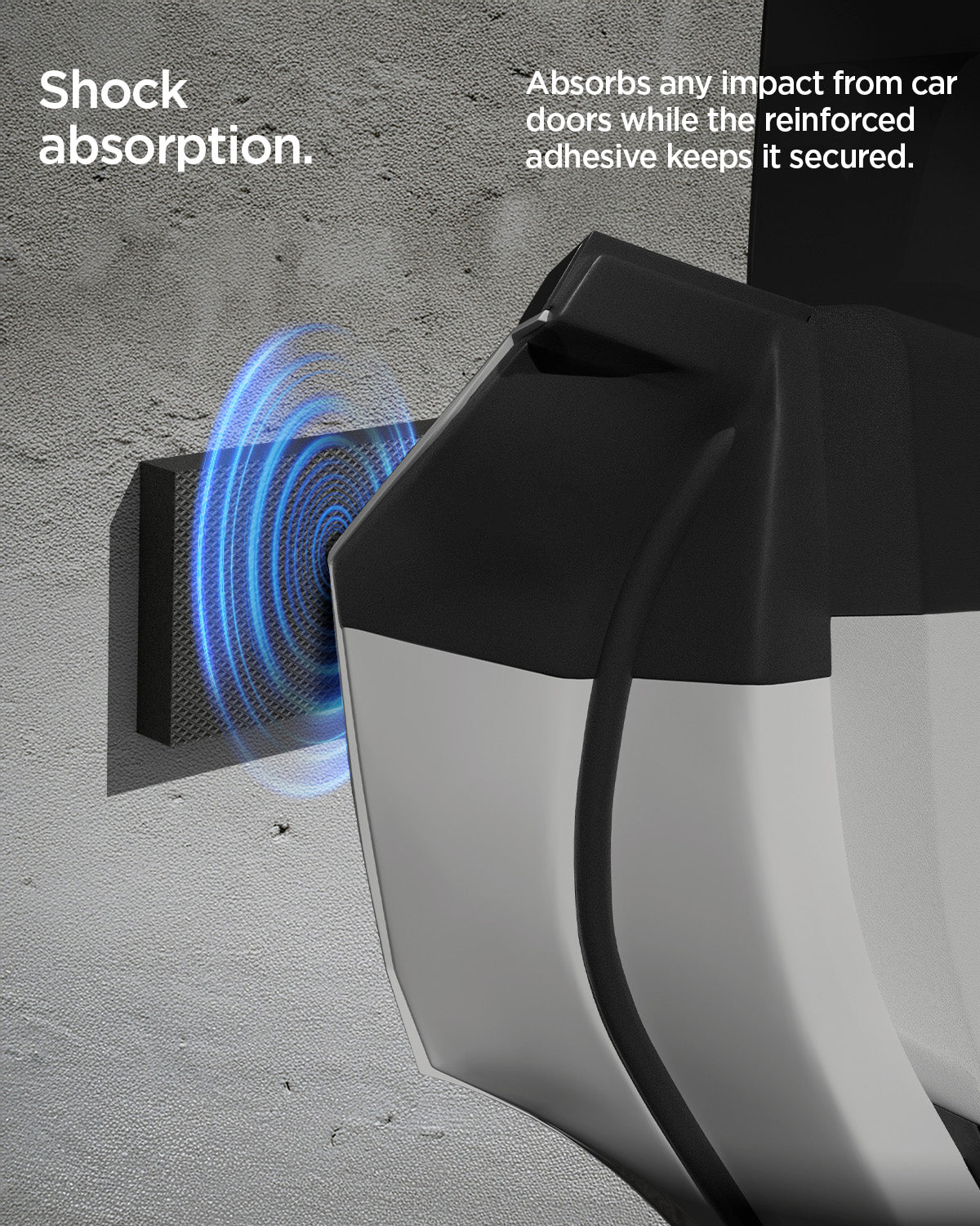 ACP10400 - Garage Wall Protector | WP100 showing how it absorbs any impact from car doors while the reinforced adhesive keeps it secured