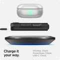 ACS06229 - Galaxy Z Flip 5 Case AirSkin in black showing the charge it your way. Wireless, PowerShare and USB-C all check