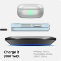 ACS06233 - Galaxy Z Flip 5 Case AirSkin in mute blue showing the charge it your way. Wireless, PowerShare and USB-C all check