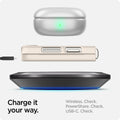 ACS06231 - Galaxy Z Flip 5 Case AirSkin in pearled ivory showing the charge it your way. Wireless, PowerShare and USB-C all check