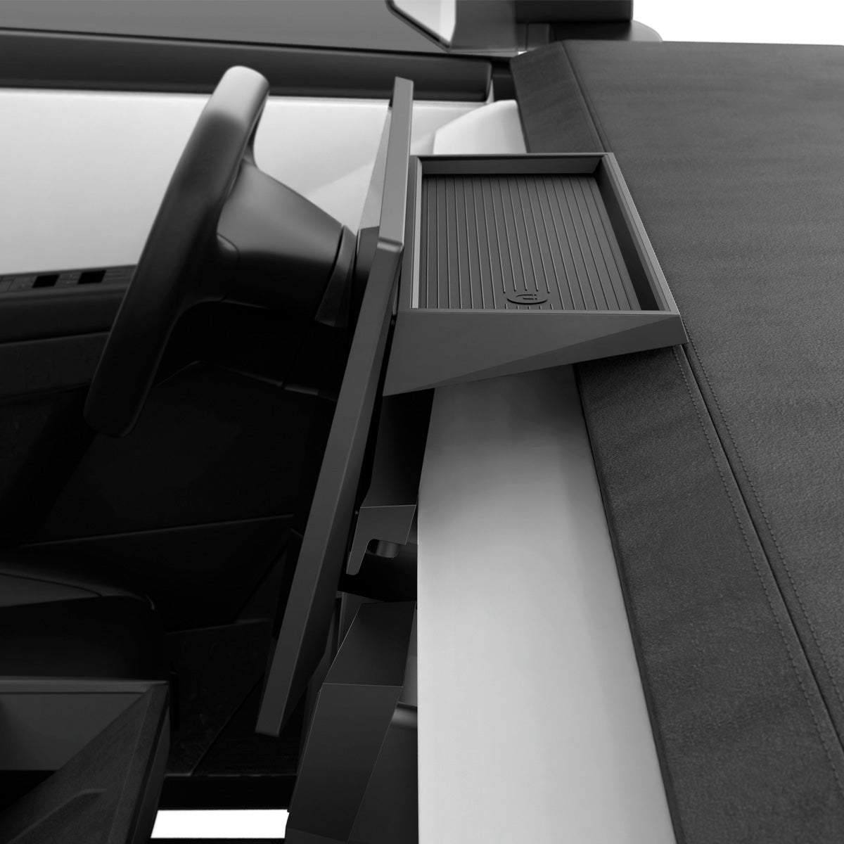 ACP08261 - Tesla Cybertruck Under Screen Organizer CO227 in Black showing the top and partial side