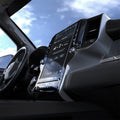 AGL04047 - Dodge Ram Screen Protector GLAS.tR SLIM Anti-Glare showing Ram infotainment display with screen protector from low passenger side angle inside truck cabin